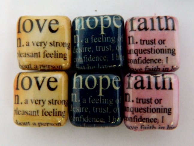 Decoupage Hope, Faith, Love Wood Beads