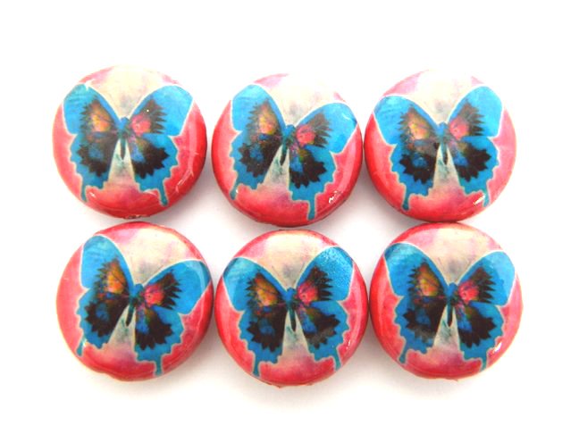 Blue Butterfly Decoupage Wood Beads