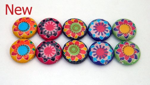 Multi Colored Flowers Decoupage Beads