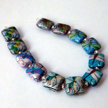 Dragonflies Print, Decoupage Beads, 12mm, Square