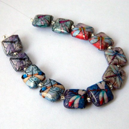 Decoupage Beads, Dragonflies, 12mm