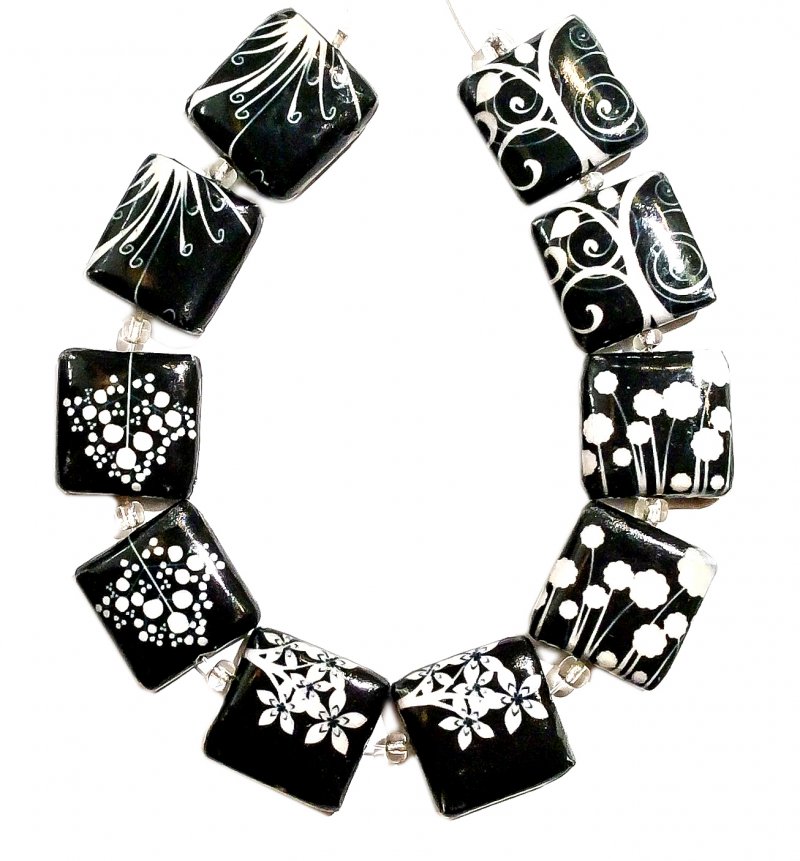 TREE OF LIFE 3, Decoupage Beads, Black and White, 13x13x6mm Square