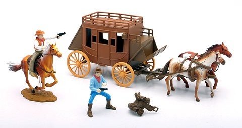Western Stagecoach with Figures Boxed Set 1/32 Plastic Toy Soldiers Playset 
