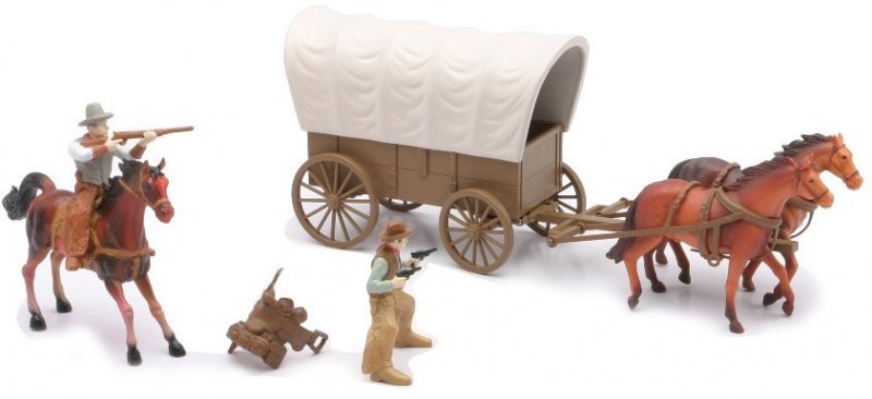 Classic Toy Soldiers/Marx western covered wagon for 1/32nd playset,black horses 