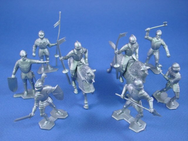 Knights Lot of Reissue MARX Black Playset Soldiers Horses 