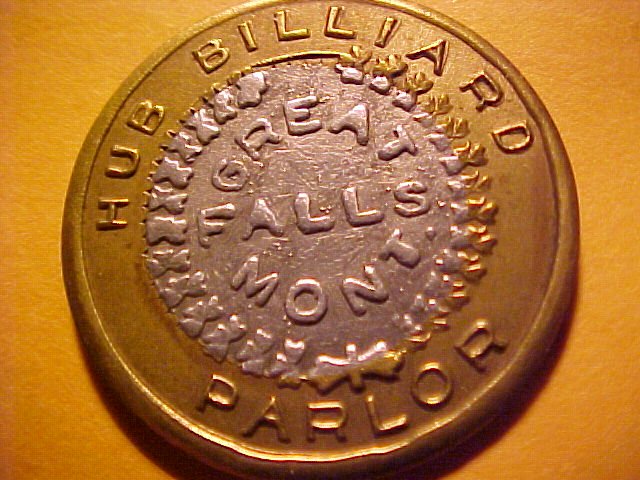 Great Falls, Montana HUB BILLIARD PARLOR 10c BiMetalic Token- Unlisted Variety
