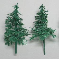 Set Of 4 Small Plastic Evergreen Fir Trees