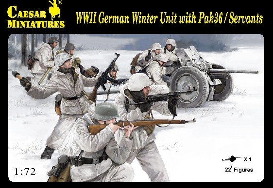 Image 0 of Caesar Miniatures 1/72 WWII German Winter Unit Troops w/Pak 36 Gun CMF97