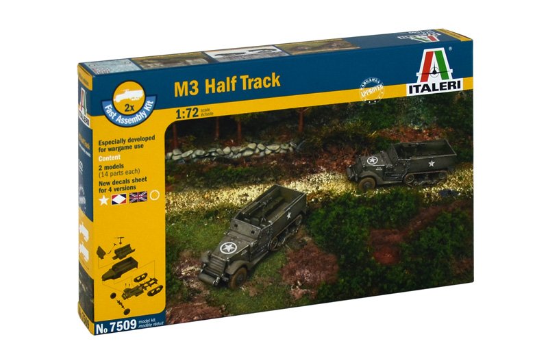 Image 0 of Italeri 1/72nd Scale M3A1 WWII U.S. Half Track Fast Model Kit 7509