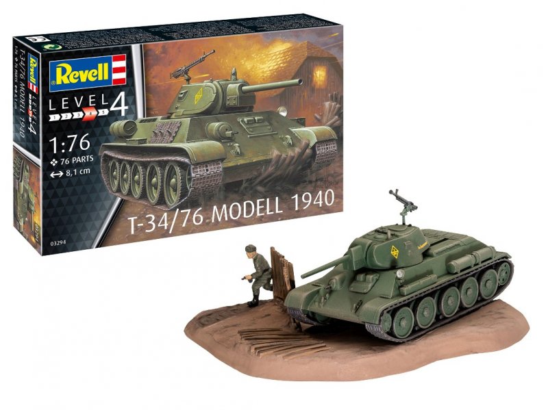 Image 0 of Revell 1/76th Scale WWII Russian T34/76 Model 1940 Tank Plastic Model Kit 3294