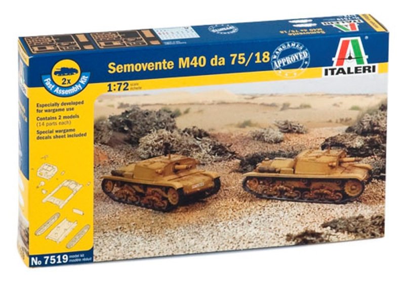 Image 0 of Italeri 1/72nd Scale WWII Italian Somovente M40 75/18 Tank Fast Model Kit 7519