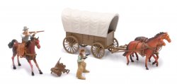 New Ray Plastic Western Covered Wagon And Figures Set