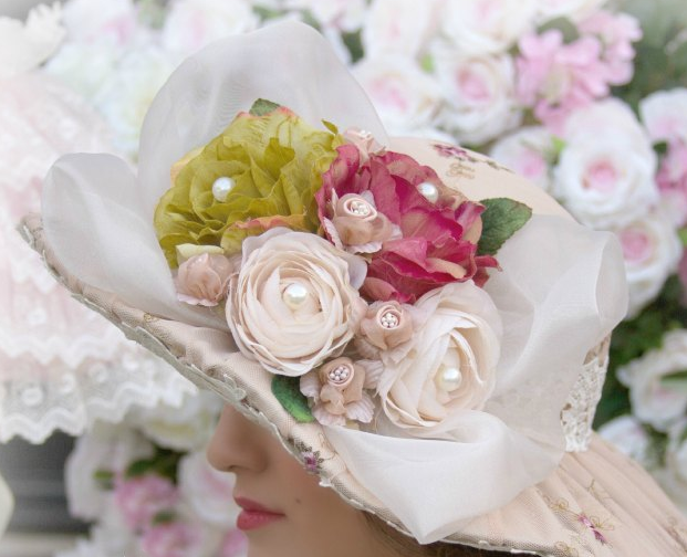 Image 1 of Burgundy Rose Lace Victorian Hat