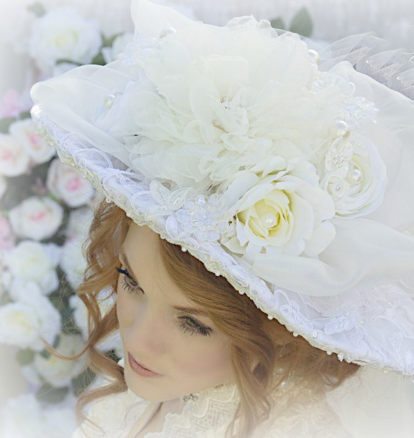 Image 1 of Climbing Roses Ivory Creme Victorian Bridal Hat