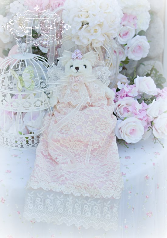 Pink and Creme French lace Bear