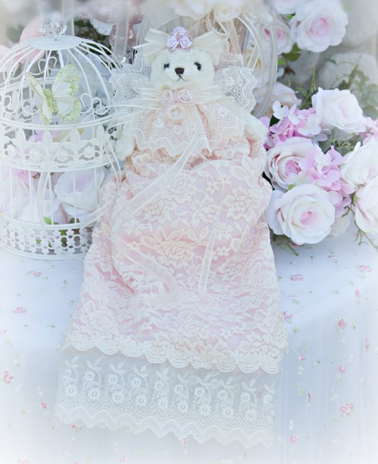 Image 1 of Pink and Creme French lace Bear