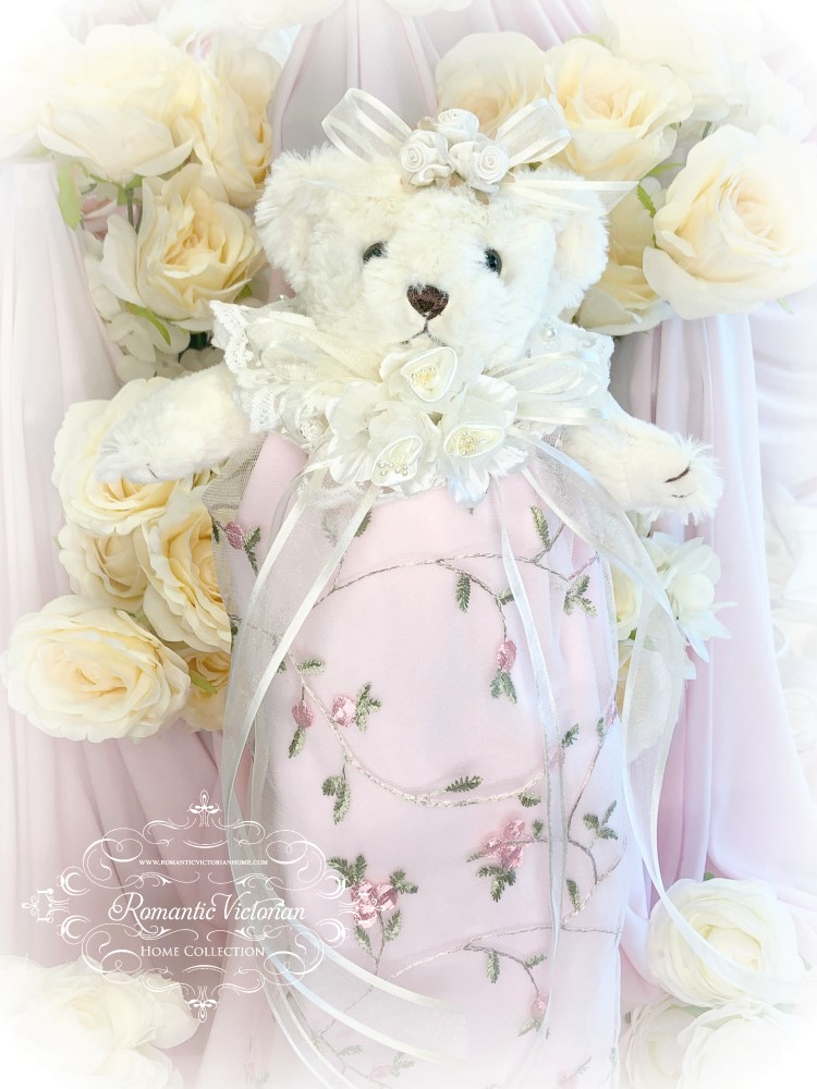 Image 2 of Embroidered Roses Romantic Victorian Teddy Bear