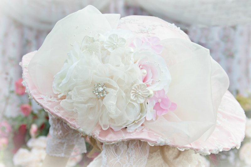 Image 1 of Roses and Pearls Pink Beaded Victorian Hat