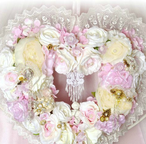 Image 1 of Pink Cherub Heart Wreath