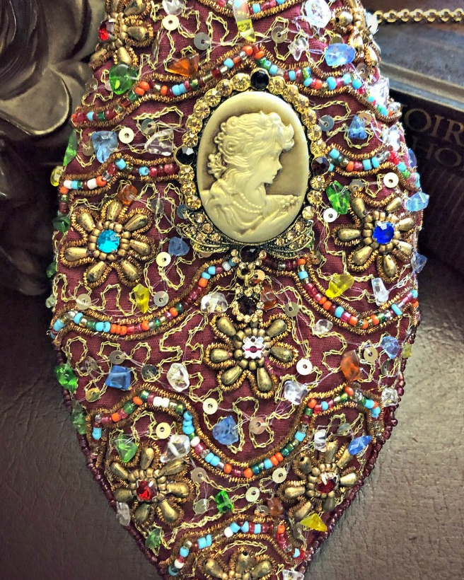 Image 1 of Victorian Beaded Reticule / Purse with Cameo 