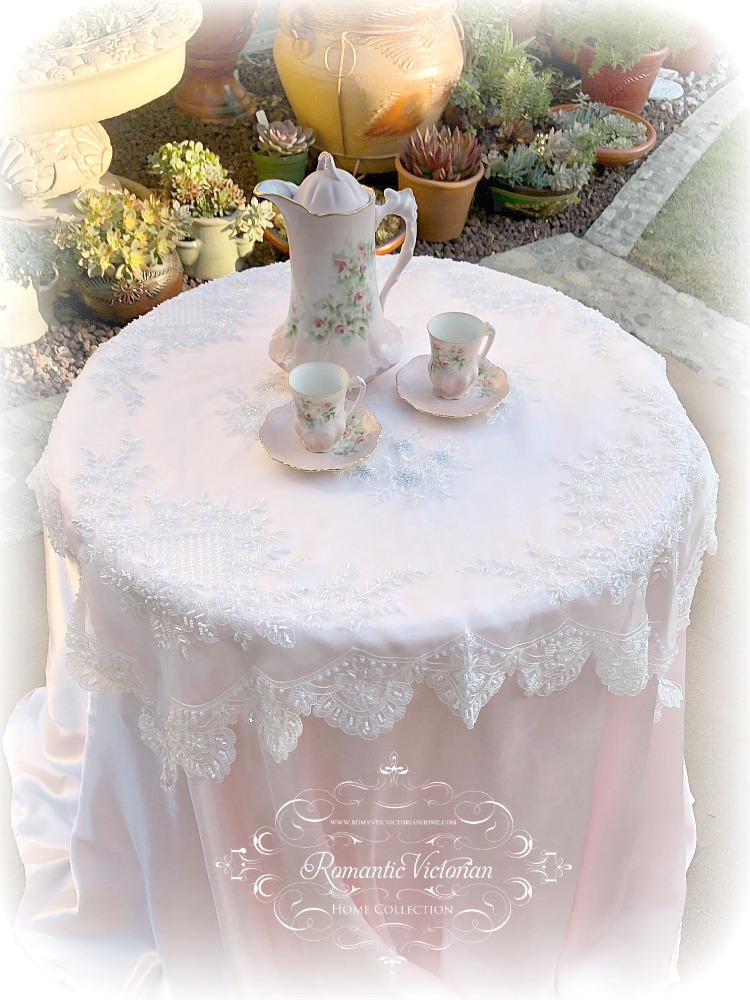 Image 0 of Romantic Victorian Tea Table Beaded Topper with Silver Accent