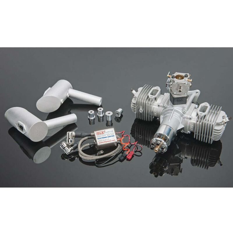Image 1 of DLE 120cc Twin Engine with Mufflers, Standoffs