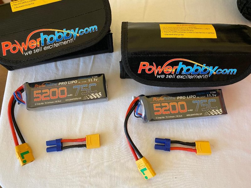 Image 0 of Lot of (2) 5200mAh 11.1V 3S 75C Lipo Battery with Hardwired XT90 Connector