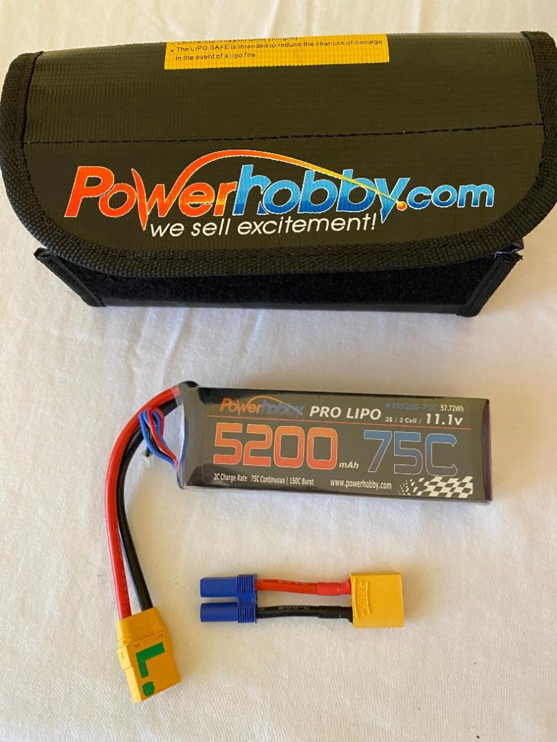 Image 1 of Lot of (2) 5200mAh 11.1V 3S 75C Lipo Battery with Hardwired XT90 Connector
