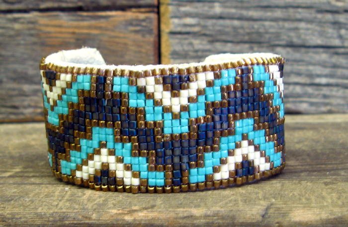 Handmade Beaded Cuff Bracelet Blue, Black & Silver Diamond With Black  Backing FREE SHIPPING - Etsy