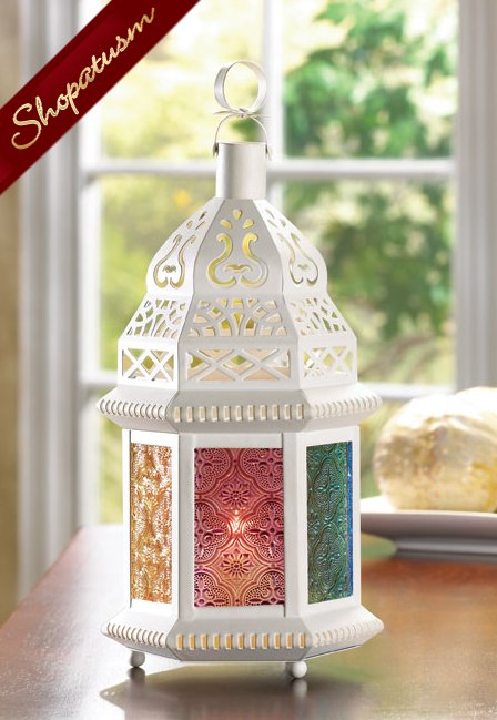 Bulk Lot of 10 Ivory Centerpieces Multi Colored Moroccan Lanterns