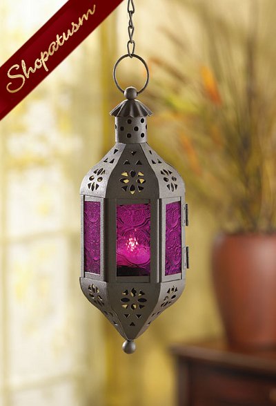 Exotic Mystical Purple Moroccan Hanging Candle Lantern