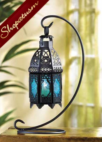 48 Candle Lantern Centerpiece Hanging Moroccan Sapphire Blue
