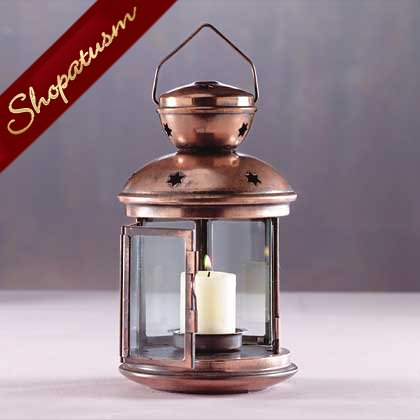 Colonial Style Copper Star Pattern Metal Glass Candle Lantern