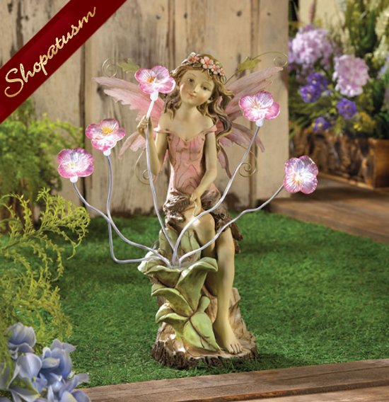 pink fairy solar garden statue