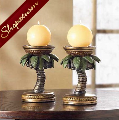Centerpieces Tropical Palm Tree Candle Holders Pair