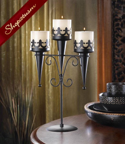 24 Black Centerpieces Dramatic Medieval Triple Candle Stand Holders