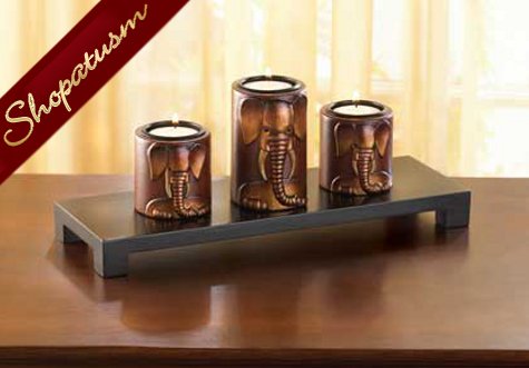 24 Centerpieces Exotic Safari Candle Holder Set Carved Elephant Bulk Lot