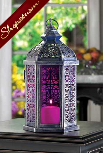Image 0 of Royal Fuchsia Centerpiece Pewter Ornate Candle Lamp Lantern