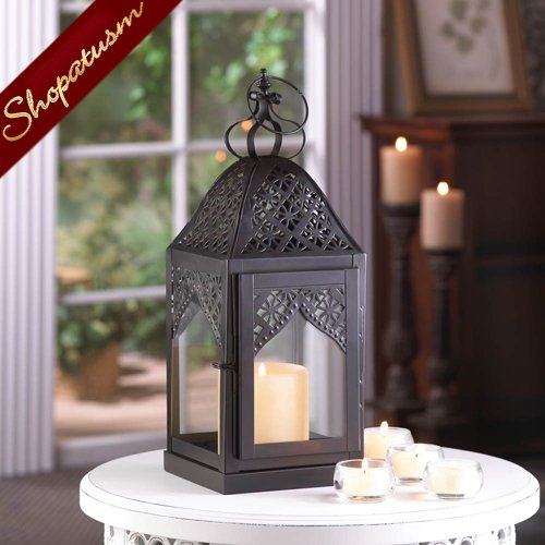 12 Wholesale Lanterns, Medium Centerpiece, Black Filigree Lanterns