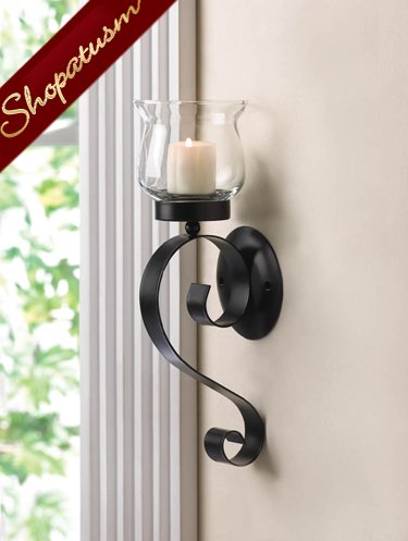 Scrolling Black Metal Fluted Glass Wall Sconce
