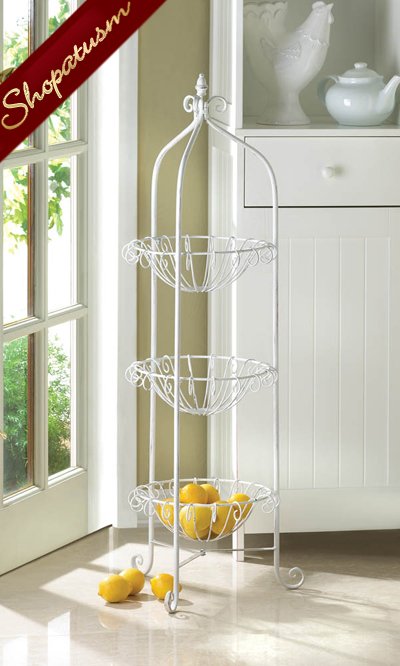 White Metal Storage Corner Basket Stand for Kitchen or Plants