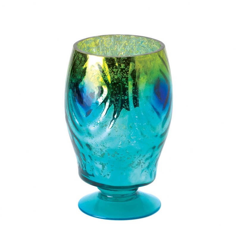 Image 1 of Exotic Centerpiece Peacock Regal Glass Hurricane Lantern