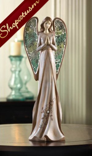 Celestial Angel Statue Floral Pattern Gown Rhinestone Accents Figurine