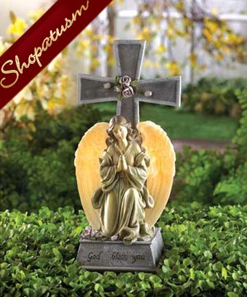Faux Stone Angel Blessed Cross Solar Light Garden Statue Faux Stone Angel Blessed Cross Solar, Angel Solar Light Garden Statue