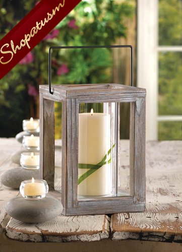 Rustic Wood Centerpiece Weathered Candle Lantern with Cylinder