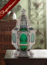 Emerald Green Basilica Centerpiece Burnished Silver Candle Lantern