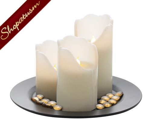 10 Sets LED Pillar Flameless Candle Centerpieces with Plate & Remote