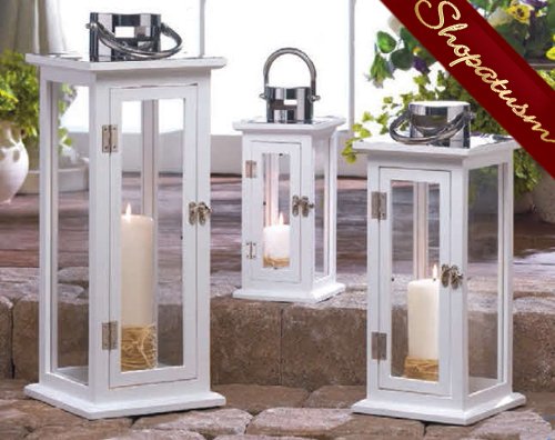 48 Candle Lanterns Large Aspen Wedding Centerpieces Wholesale White Wood 