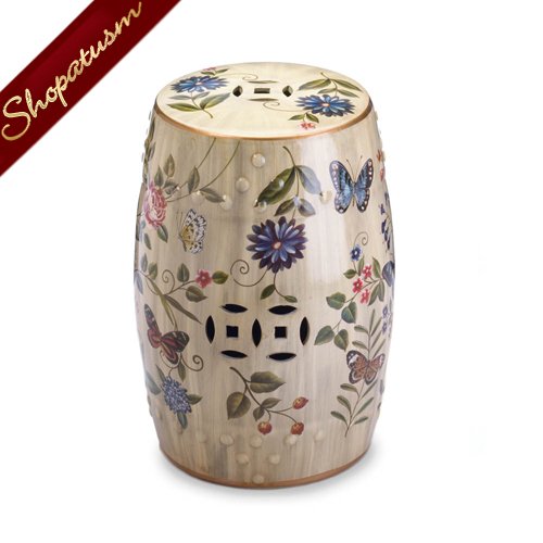 Butterfly Garden Ceramic Stool Indoor or Outdoor Plant Stand