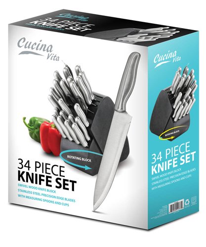Image 1 of Cucina Vita Steel Handles 34 Piece Knife Set Swivel Block